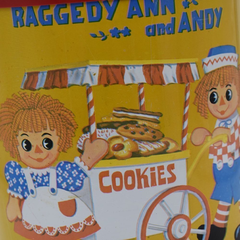 Old Vintage 1973 Cheinco Raggedy Ann And Andy Cookie Jar tin With lid vintage - Picture 4 of 10